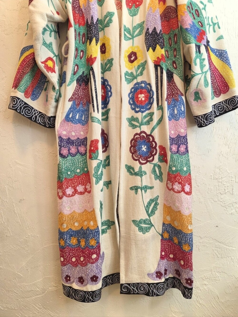 Vintage 1970s Suzani Embroidered Duster XS-M - Picture 4 of 16